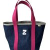 Denim Tote with Pink Handles